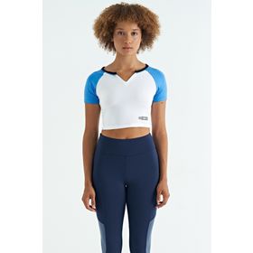 Tommy Life 97270 Beyaz Renk Bloklu Logo Baskılı O Yaka Dar Kalıp Kadın Crop T-Shirt
