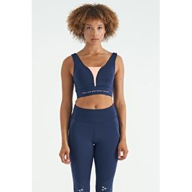 Tommy Life 97271 Indigo Yazı Baskılı Renk Bloklu Dar Kalıp Dalgıç Kumaş Kadın Büstiyer