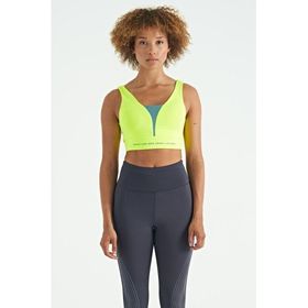Tommy Life 97271 Neon Sarı Yazı Baskılı Renk Bloklu Dar Kalıp Dalgıç Kumaş Kadın Büstiyer