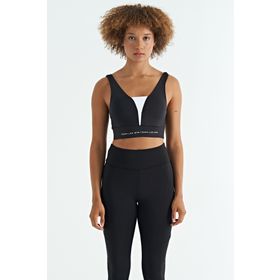 Tommy Life 97271 Siyah - Beyaz Yazı Baskılı Renk Bloklu Dar Kalıp Dalgıç Kumaş Kadın Büstiyer