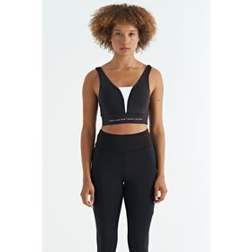 Tommy Life 97271 Siyah - Beyaz Yazı Baskılı Renk Bloklu Dar Kalıp Dalgıç Kumaş Kadın Büstiyer