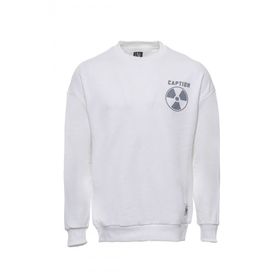 Tommy Life Beyaz Erkek Bisiklet Yaka Baskılı Sweatshirt