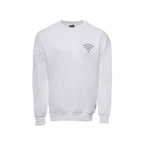 Tommy Life Beyaz Erkek Bisiklet Yaka Baskılı Sweatshirt