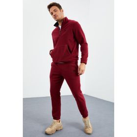 Tommy Life Erguvan Yarım Fermuar Dik Yaka Lastik Paça Polar Erkek Eşofman Takımı