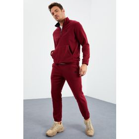 Tommy Life Erguvan Yarım Fermuar Dik Yaka Lastik Paça Polar Erkek Eşofman Takımı