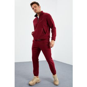 Tommy Life Erguvan Yarım Fermuar Dik Yaka Lastik Paça Polar Erkek Eşofman Takımı