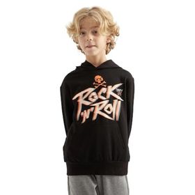 Tommylife 11002 Siyah Yazı Baskılı Kanguru Cepli Kapüşonlu Standart Kalıp Erkek Çocuk Sweatshirt