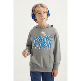 Tommylife 11002 Siyah Yazı Baskılı Kanguru Cepli Kapüşonlu Standart Kalıp Erkek Çocuk Sweatshirt
