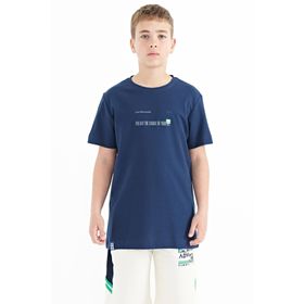 Tommylife 11117 İndigo Baskı Detaylı O Yaka Standart Kalıp Erkek Çocuk T-Shirt