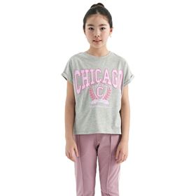 Tommylife 75128 Gri Melanj O Yaka Düşük Omuzlu Rahat Form Kısa Kollu Kız Çocuk T-Shirt