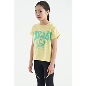 Tommylife 75128 Sarı O Yaka Düşük Omuzlu Rahat Form Kısa Kollu Kız Çocuk T-Shirt