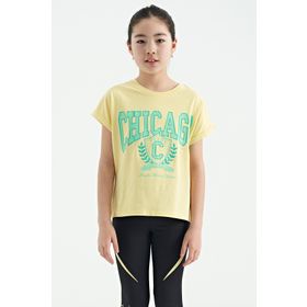 Tommylife 75128 Sarı O Yaka Düşük Omuzlu Rahat Form Kısa Kollu Kız Çocuk T-Shirt