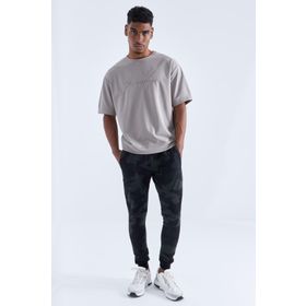 Tommylife 84753 Siyah Gölge Kamuflaj Desenli Ters Fermuar Standart Kalıp Jogger Erkek Eşofman Altı