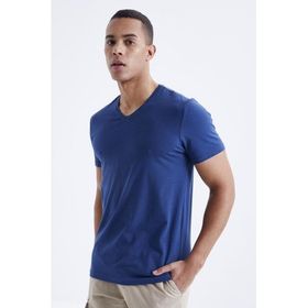 Tommylife 87912 İndigo Basic Kısa Kol Standart Kalıp V Yaka Erkek T-Shirt