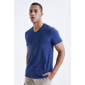 Tommylife 87912 İndigo Basic Kısa Kol Standart Kalıp V Yaka Erkek T-Shirt