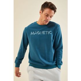 Tommylife 88020 Zümrüt Erkek Yazı Nakışlı O Yaka Rahat Form Sweatshirt