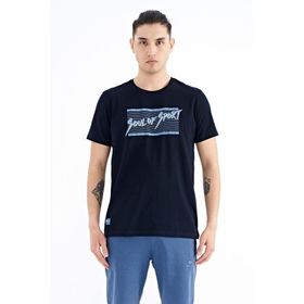 Tommylife 88172 Lacivert Yazı Desen Baskılı Standart Kalıp O Yaka Erkek T-Shirt