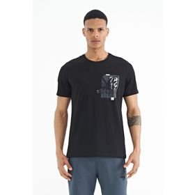 Tommylife 88233 Siyah Ön Arka Baskı Detaylı Standart Form Erkek T-Shirt