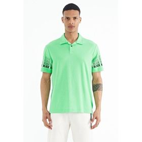 Tommylife 88240 Su Yeşili Kol Baskı Detaylı Polo Yaka Standart Form Erkek T-Shirt
