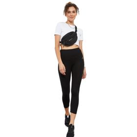 Tommylife 93097 Siyah Yüksek Bel Slim Fit Dar Paça Kadın Kapri Tayt