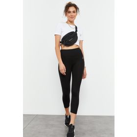Tommylife 93097 Siyah Yüksek Bel Slim Fit Dar Paça Kadın Kapri Tayt