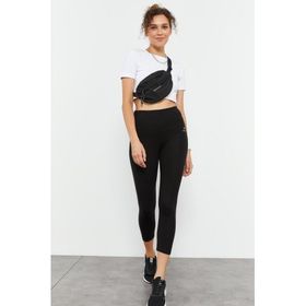 Tommylife 93097 Siyah Yüksek Bel Slim Fit Dar Paça Kadın Kapri Tayt