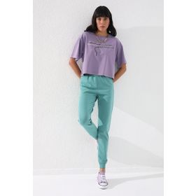 Tommylife 94561 Mint Yeşili Yüksek Bel Jogger Rahat Form Manşetli Kadın Eşofman Alt
