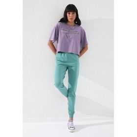 Tommylife 94561 Mint Yeşili Yüksek Bel Jogger Rahat Form Manşetli Kadın Eşofman Alt