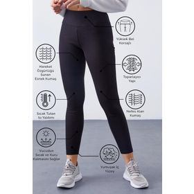 Tommylife 94577 Siyah Yüksek Bel Termal Slim Fit Dar Paça Kadın Tayt