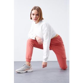 Tommylife 94581 Pudra Kargo Cep Rahat Form Manşetli Kadın Eşofman Altı