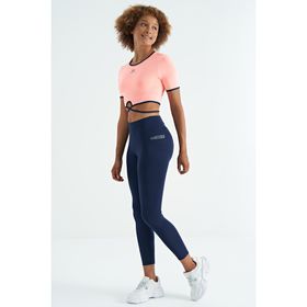 Tommylife 94627 Siyah Logo Baskı Detaylı Yüksek Bel Dalgıç Kumaş Slim Fit Kadın Tayt