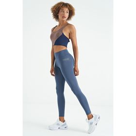 Tommylife 94627 Siyah Logo Baskı Detaylı Yüksek Bel Dalgıç Kumaş Slim Fit Kadın Tayt