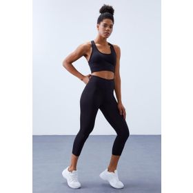 Tommylife 95283 Siyah Yüksek Bel Toparlayıcı Çapraz Sırt Detaylı Slim Fit Kadın Tayt Takım