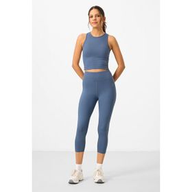 Tommylife 95284 Petrol Yüksek Bel Kapri-Crop Atlet Slim Fit Kadın Tayt Takım