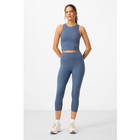 Tommylife 95284 Petrol Yüksek Bel Kapri-Crop Atlet Slim Fit Kadın Tayt Takım