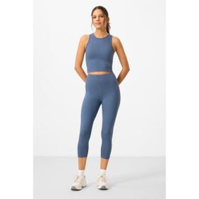 Tommylife 95284 Petrol Yüksek Bel Kapri-Crop Atlet Slim Fit Kadın Tayt Takım