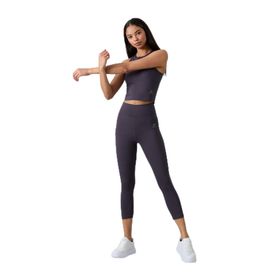 Tommylife 95284 Siyah Yüksek Bel Kapri-Crop Atlet Slim Fit Kadın Tayt Takım