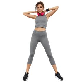 Tommylife 95284 Siyah Yüksek Bel Kapri-Crop Atlet Slim Fit Kadın Tayt Takım