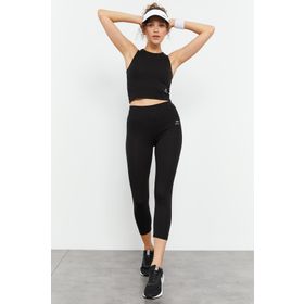Tommylife 95284 Siyah Yüksek Bel Kapri-Crop Atlet Slim Fit Kadın Tayt Takım