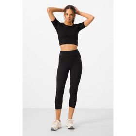 Tommylife 95285 Siyah Yüksek Bel Kapri-Crop T-Shirt Slim Fit Kadın Tayt Takım