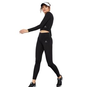 Tommylife 95286 Siyah Yüksek Bel Uzun Kollu Slim Fit Crop Top Kadın Tayt Takım