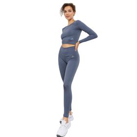 Tommylife 95286 Siyah Yüksek Bel Uzun Kollu Slim Fit Crop Top Kadın Tayt Takım
