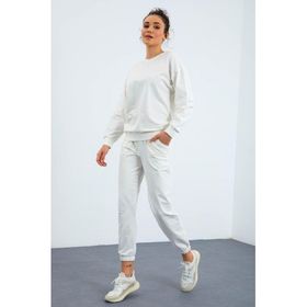 Tommylife 95287 Ekru O Yaka Oversize Jogger Kadın Eşofman Takımı