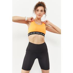 Tommylife 97113 Oranj Yazı Şeritli Standart Kalıp U Yaka Kadın Spor Büstiyer