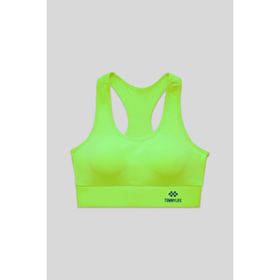 Tommylife 97120 Neon Sarı Sırt Detaylı Dar Kalıp U Yaka Kadın Spor Büstiyer