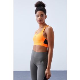 Tommylife 97121 Neon Oranj Çapraz Sırt Detaylı Slim Fit U Yaka Pedli Kadın Spor Büstiyer