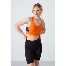 Tommylife 97121 Neon Oranj Çapraz Sırt Detaylı Slim Fit U Yaka Pedli Kadın Spor Büstiyer