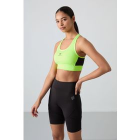 Tommylife 97121 Neon Sarı Çapraz Sırt Detaylı Slim Fit U Yaka Pedli Kadın Spor Büstiyer