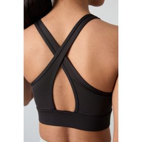 Tommylife 97121 Siyah Çapraz Sırt Detaylı Slim Fit U Yaka Pedli Kadın Spor Büstiyer
