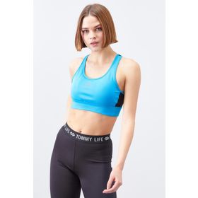 Tommylife 97121 Turkuaz Çapraz Sırt Detaylı Slim Fit U Yaka Pedli Kadın Spor Büstiyer